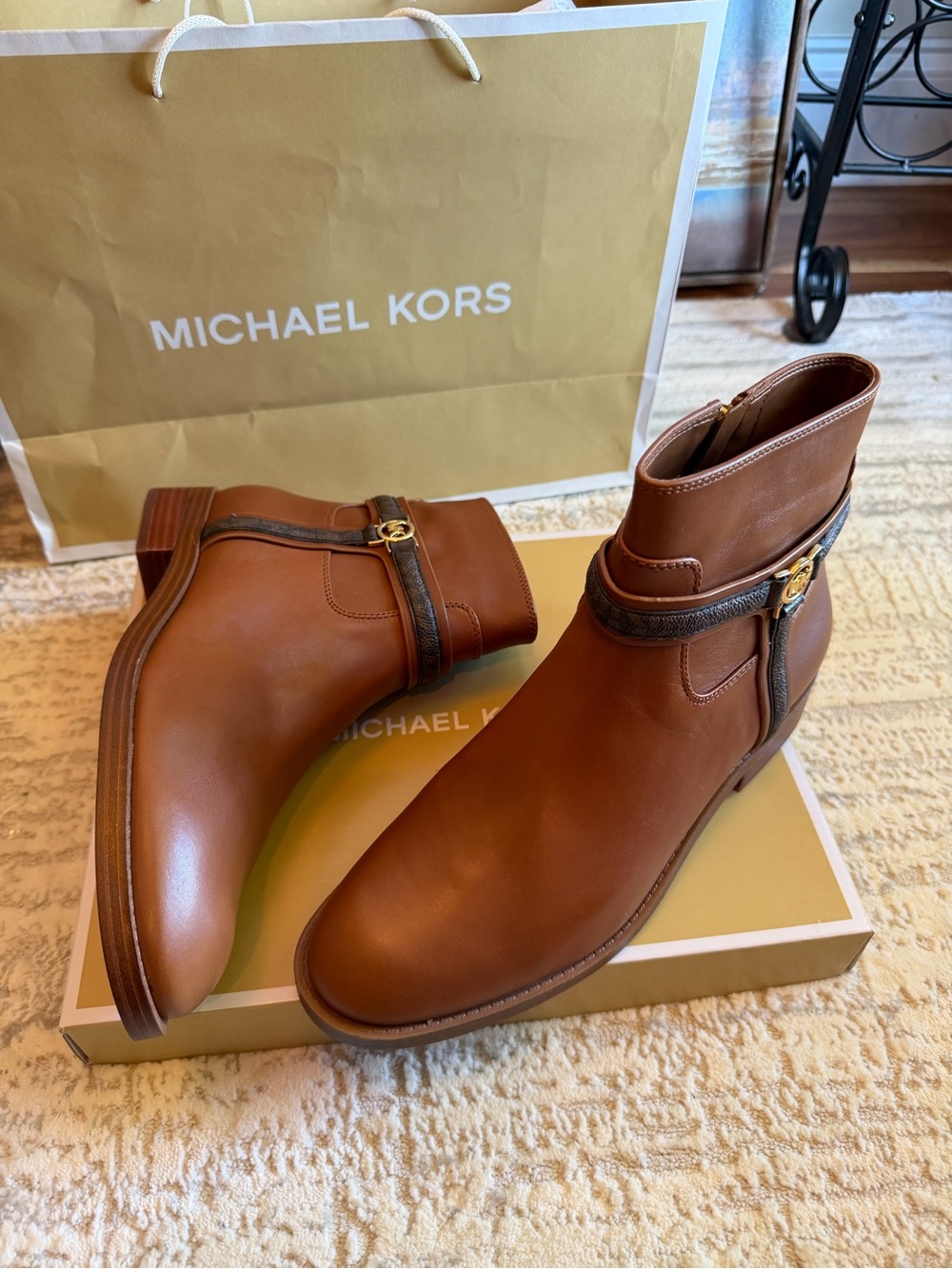 Michael Kors Mindy Leather and Signature Logo Trim Boot